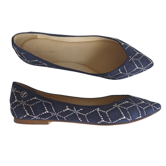 Ateliermix Shoes - Ateliermix Studded Sequin Pointed Toe Flats 8 Blue Silver Tone Accent